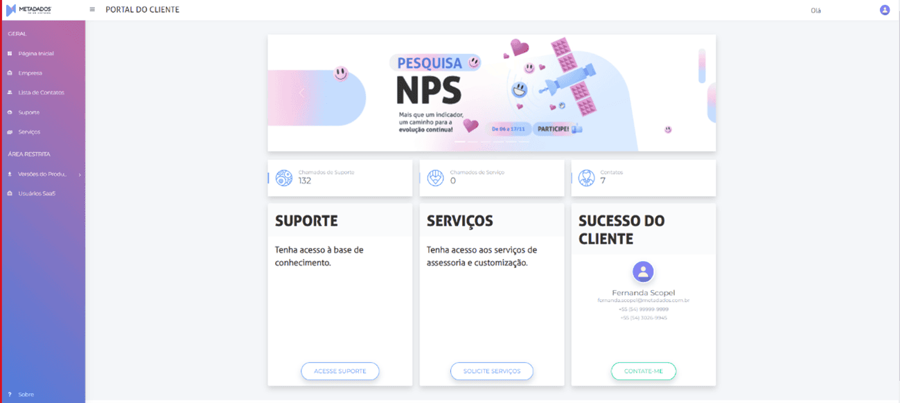 Tela Home do Portal do Cliente