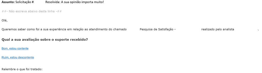 Exemplo de e-mail de pesquisa de satisfação